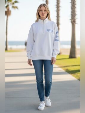 Aeropostale Hawaii Half-Zip White Sweatshirto